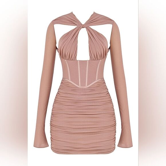 NWT HOUSE OF CB ADANNAA CRYSTAL BLUSH CORSET MINI DRESS - Picture 13 of 15